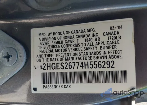 2004 Honda Civic Ex из США, поврежденный, VIN 2HGES26774H556292